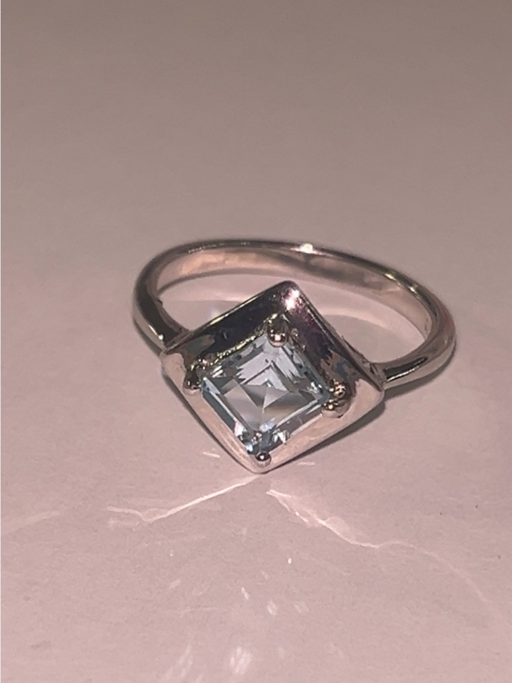Sterling Silver Square Aquamarine Ring - Light Blue